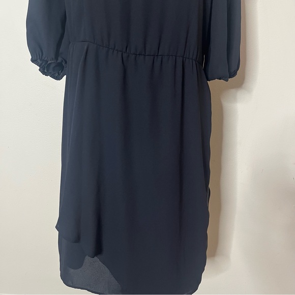 Louis Vuitton Women’s Navy Blue Faux Wrap Puff Sleeve Uniform Midi Dress Sz 42 - Picture 11 of 16